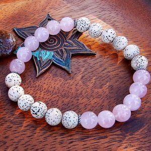 Universal Love Enlightenment Gemstone Mala Bracelet/Rose Quartz/Bodhi Seed Beads